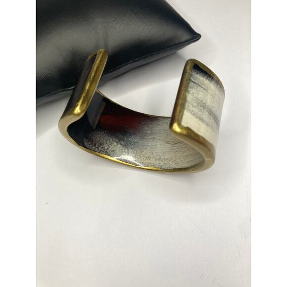 Cuff Bracelet Black Brown White Finish Antique Gold Tone Trim Statement Jewelry - Picture 5 of 8